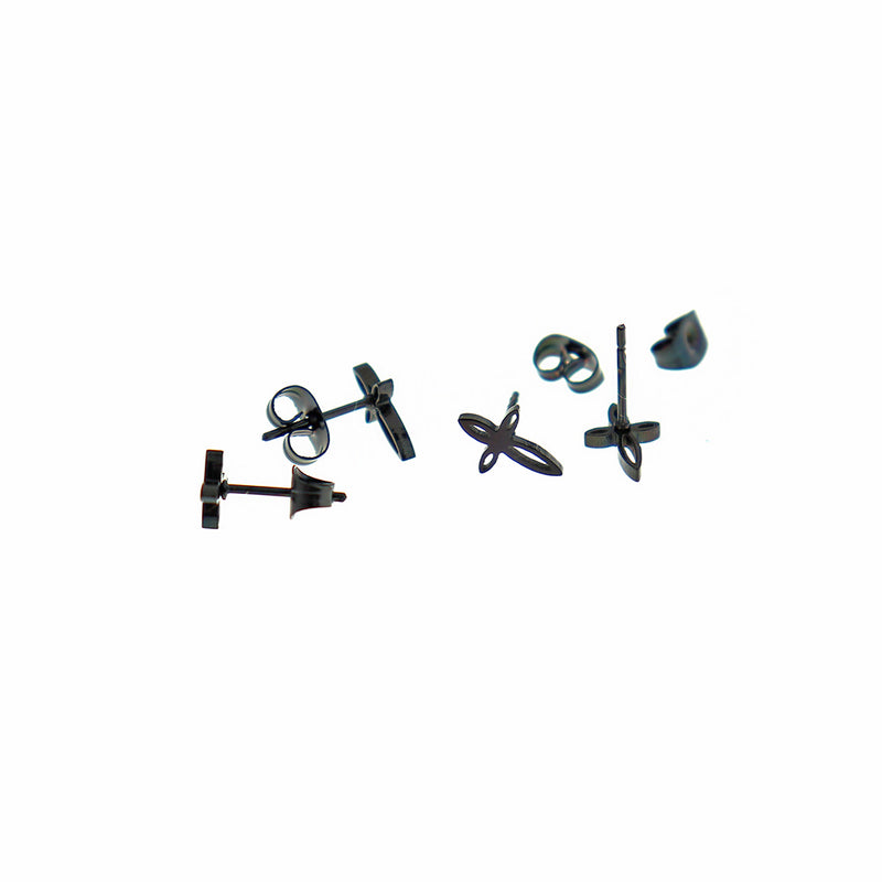 Gunmetal Black Stainless Steel Earrings - Cross Studs - 10mm x 6mm - 2 Pieces 1 Pair - ER457