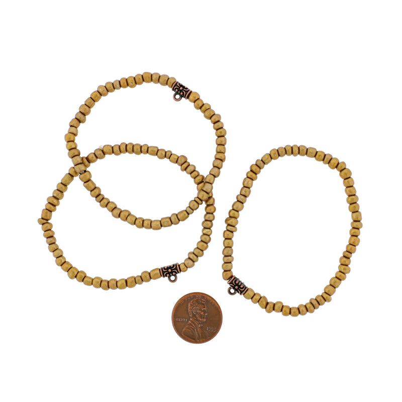 Seed Acrylic Bead Bracelet 62mm - Gold with Antique Bronze Tone Bail - 1 Bracelet - BB258