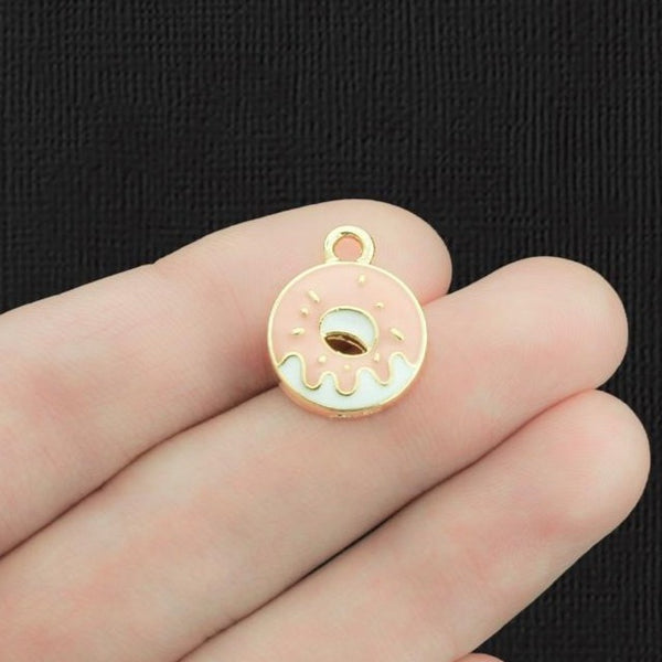 4 breloques en émail rose Donut doré - E1219