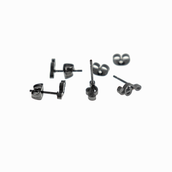 Boucles d'oreilles en acier inoxydable ton noir - Treble Clef Studs - 9mm x 4mm - 2 pièces 1 paire - ER828