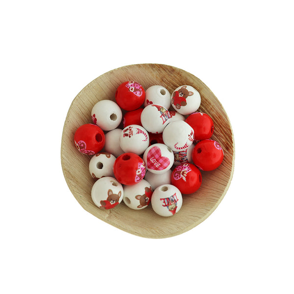 Spacer Wooden Beads 15mm - Valentines Day Gnomes - 10 Beads - BD317