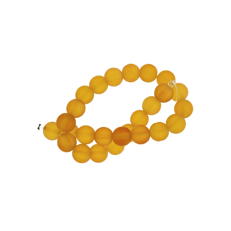 Round Cultured Sea Glass Beads 8mm - Frosted Yellow - 1 Strand 24 Beads - U243