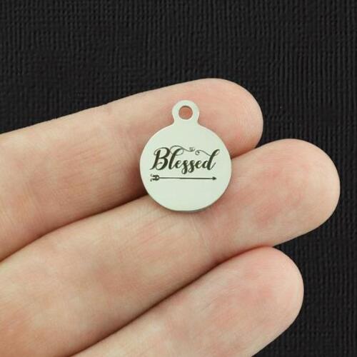 Blessed Stainless Steel Small Round Charms - BFS002-5541