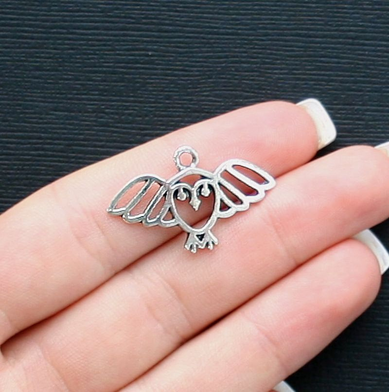 4 Owl Antique Silver Tone Charms 2 Sided - SC1367