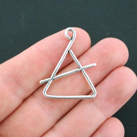 6 Triangle Instrument Antique Silver Tone Charms 2 Sided- SC3112