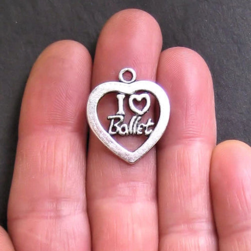 BULK 30 Ballet Heart Antique Silver Tone Charms - SC758