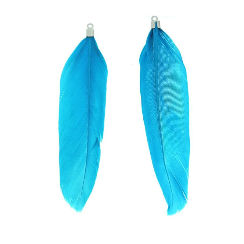 Feather Pendants - Silver Tone and Sky Blue - 12 Pieces - Z1476