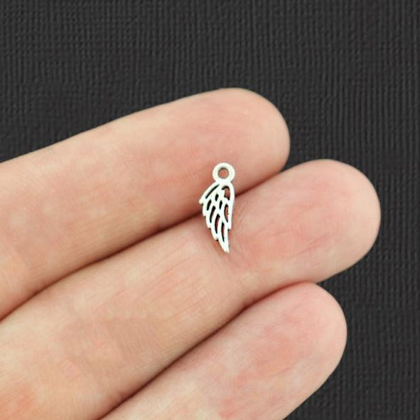 BULK 100 Tiny Angel Wing Antique Silver Tone Charms 2 Sided - SC4306