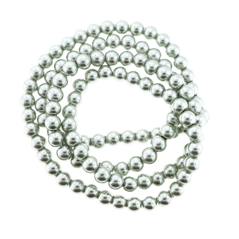 Round Glass Beads 8mm - Pearly Silver - 1 Strand 105 Beads - BD2317