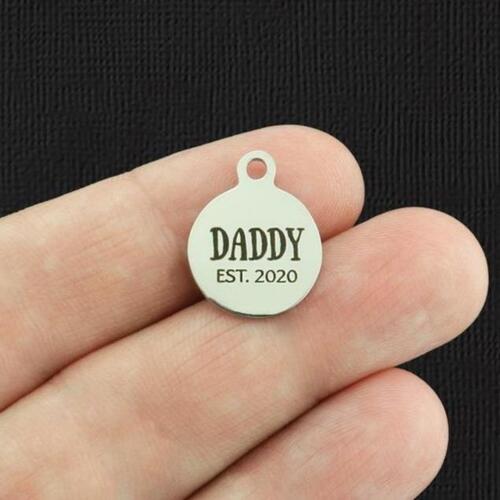 Daddy Est. 2020 Stainless Steel Small Round Charms - BFS002-5613