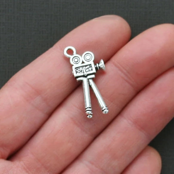 4 Movie Camera Antique Silver Tone Charms 3D - SC1825