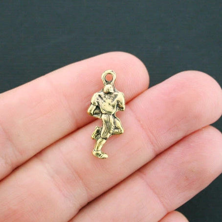 6 Football Player Antique Gold Tone Charms 2 Sided - GC141
