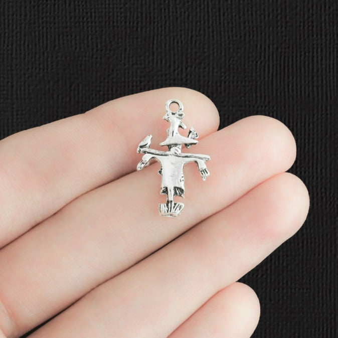 BULK 40 Scarecrow Antique Silver Tone Charms 2 Sided - SC788