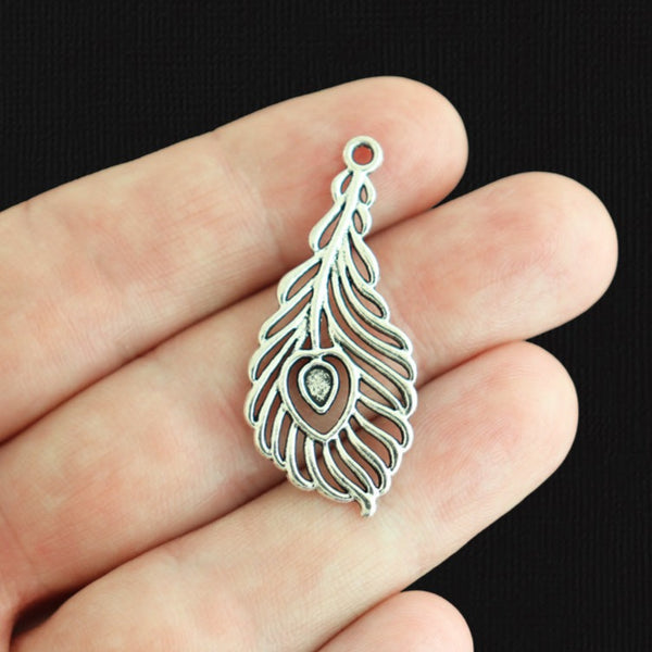 6 Feather Antique Silver Tone Charms 2 Sided - SC261