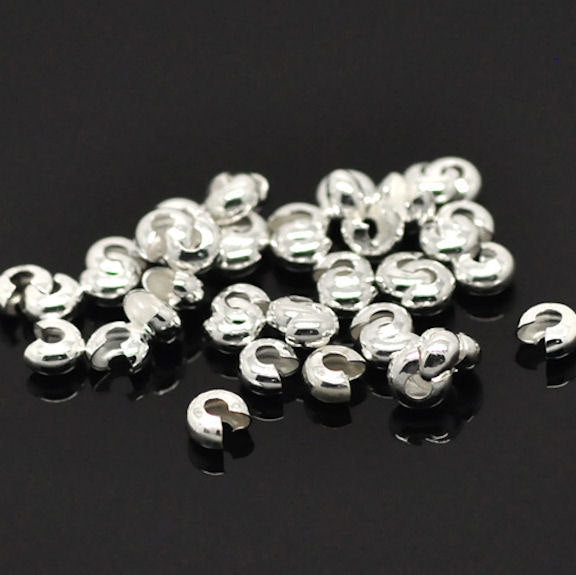 Silver Tone Crimp Bead Covers - 4mm Open, 3mm Closed - 100 Pieces - FD009
