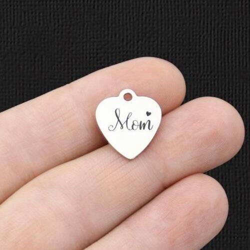 Mom Stainless Steel Small Heart Charms - BFS012-5663