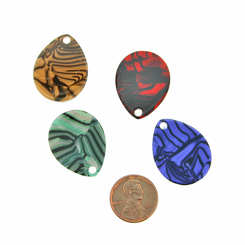 SALE 4 Assorted Teardrop Acetate Resin Charms 2 Sided - K362