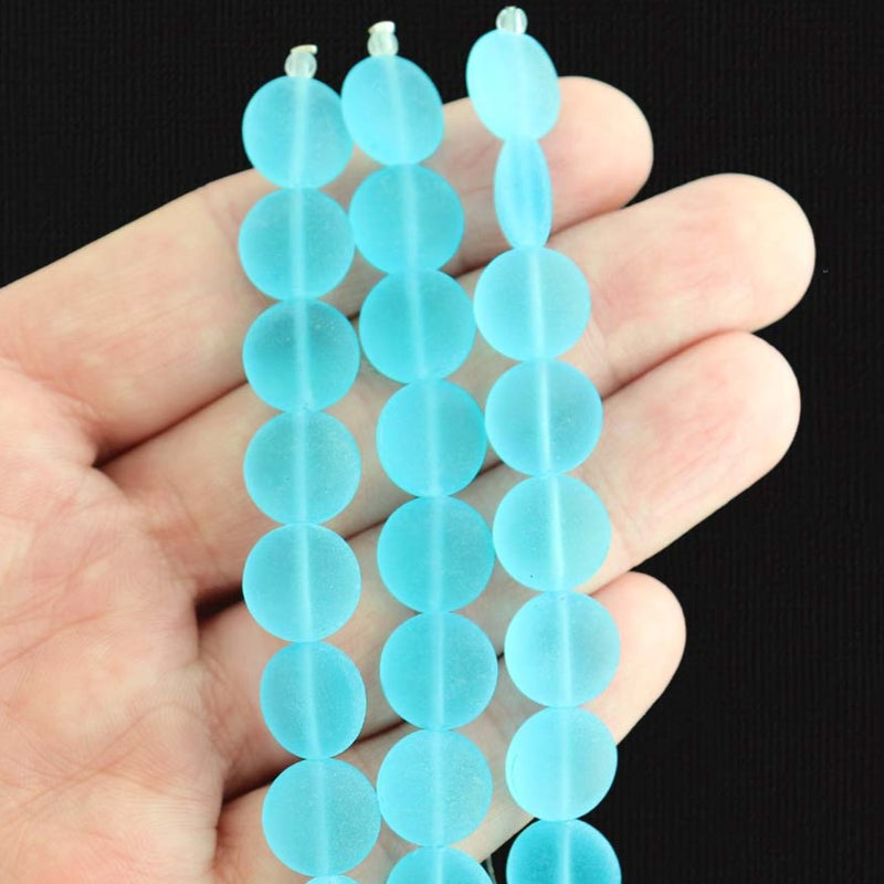 Coin Cultured Sea Glass Beads 12mm - Turquoise - 1 Strand 8 Beads - U115