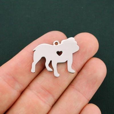 Bulldog Silver Tone Stainless Steel Charm 2 Sided - MT428