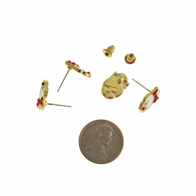 Boucles d'oreilles dorées - Clous en émail Mme Claus avec strass incrustés - 13 mm x 10 mm - 2 pièces 1 paire - ER793