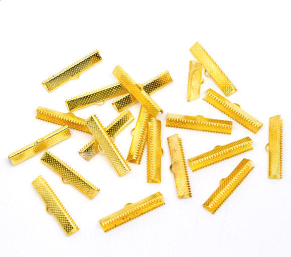 Gold Tone Ribbon Ends - 30mm x 7.5mm - 50 Pieces - FD332