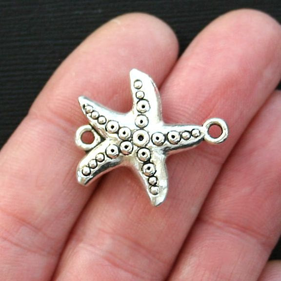 4 breloques de ton argent antique connecteur étoile de mer 2 faces - SC2781