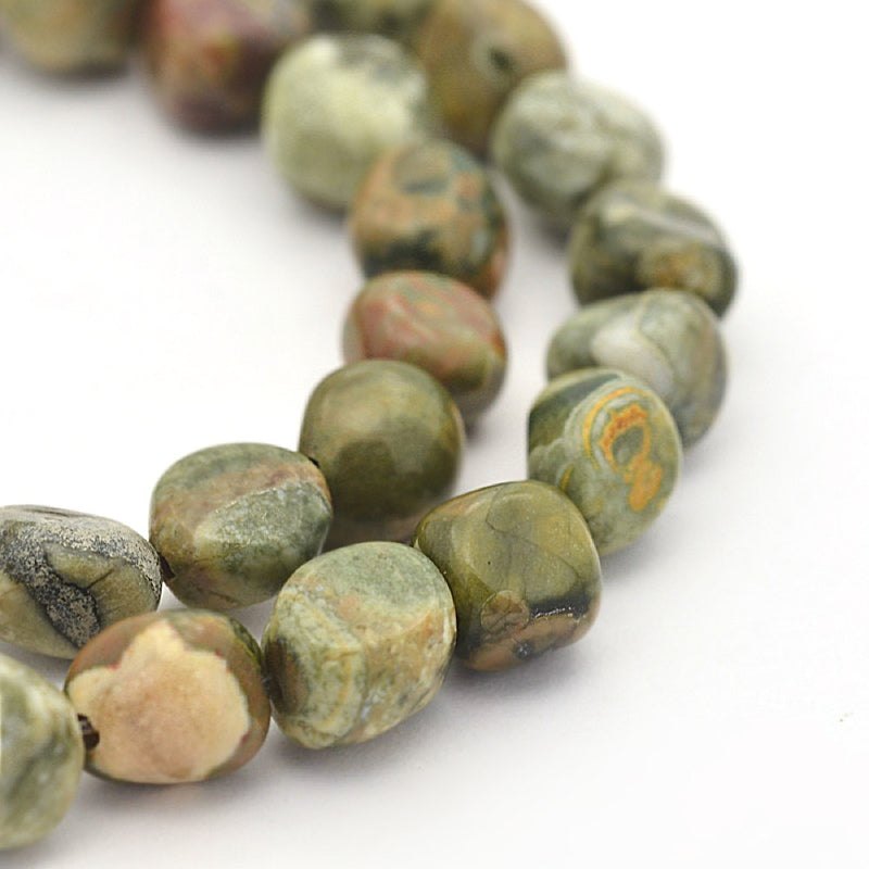 Nugget Natural Rhyolite Rainforest Jasper 6mm - Earthy Green - 1 Strand 58 Beads - BD878