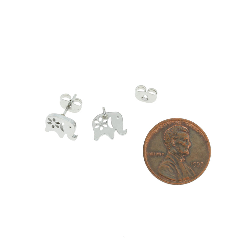 Stainless Steel Earrings - Elephant Studs - 9mm x 8mm - 2 Pieces 1 Pair - ER039