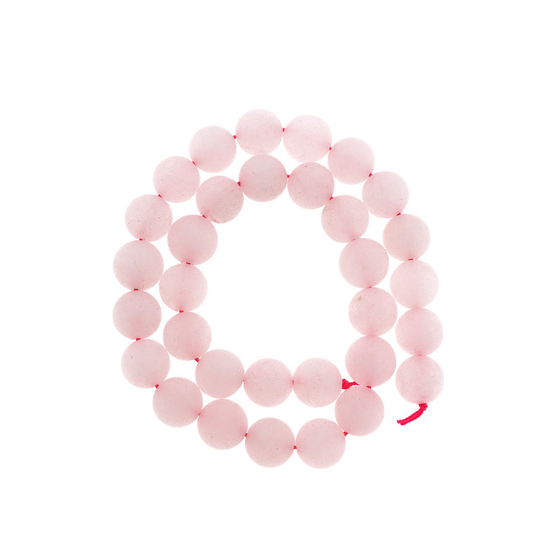 Round Natural Rose Quartz Beads 12mm - Frosted Petal Pink - 10 Beads - BD112