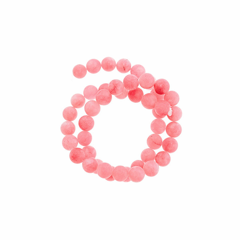 Round Natural Jade Beads 8mm - Frosted Pink - 1 Strand 46 Beads - BD2580