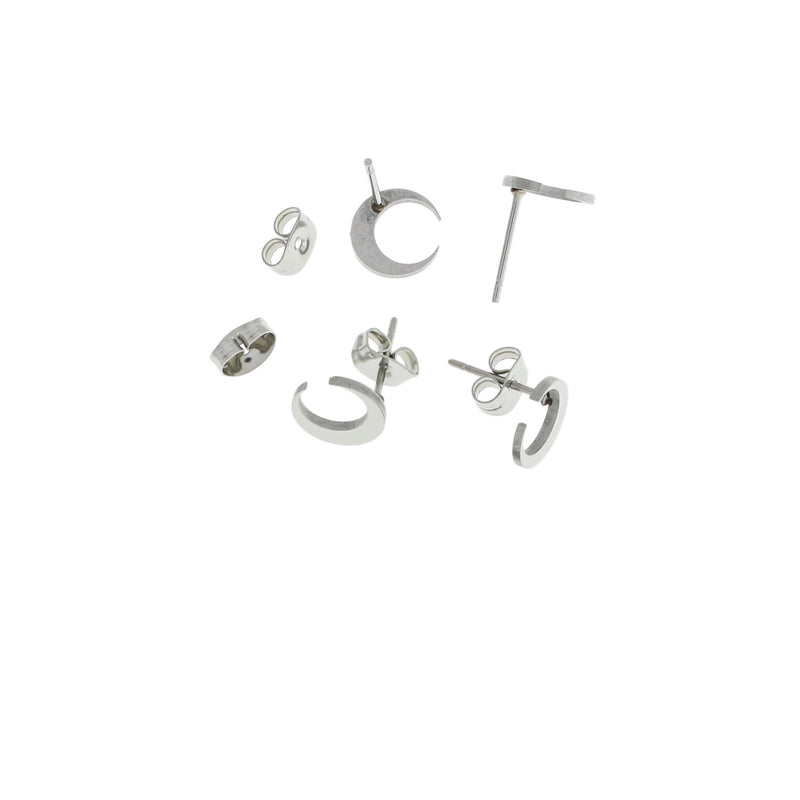 Stainless Steel Earrings - Crescent Moon Studs - 8mm x 9mm - 2 Pieces 1 Pair - ER366