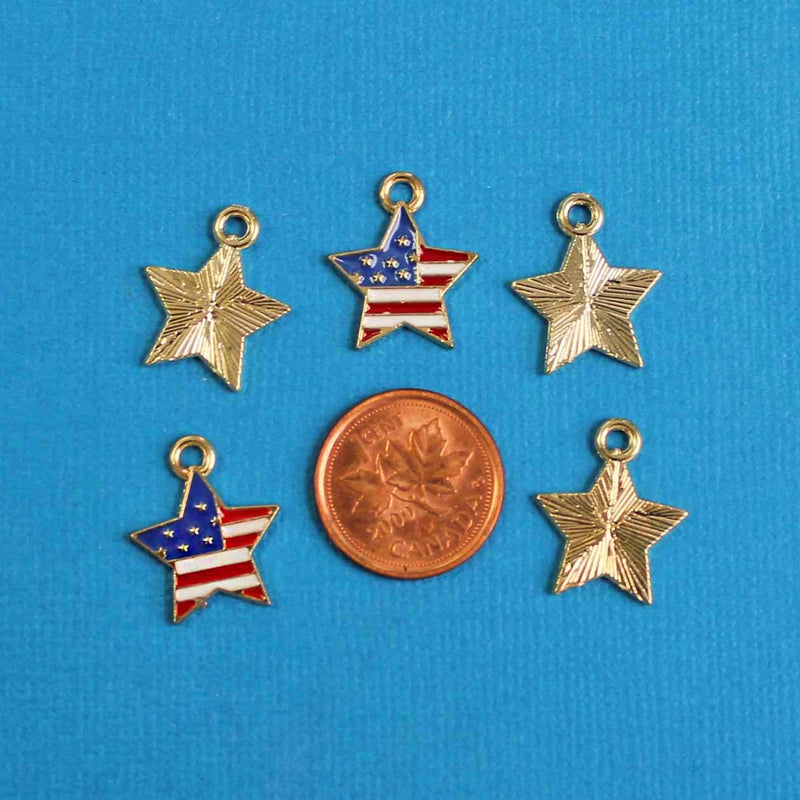 5 breloques en émail doré drapeau américain - E305