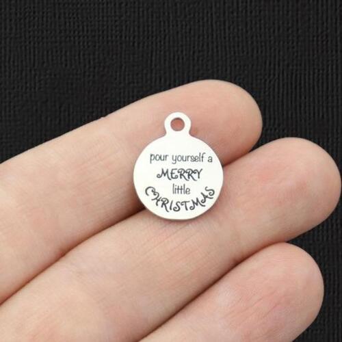 Pour yourself Stainless Steel Small Round Charms - a Merry little Christmas - BFS002-5734