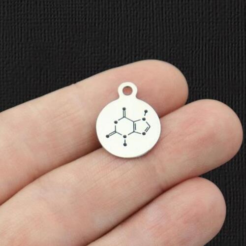 Chocolate Molecule Stainless Steel Small Round Charms - BFS002-5743