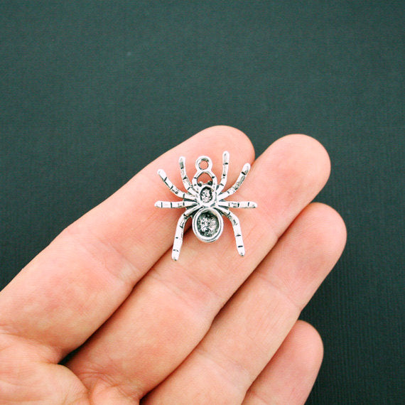 4 Spider Antique Silver Tone Charms - SC5913