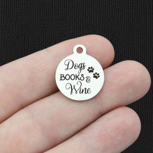 Dogs, Books & Wine Stainless Steel Charms - BFS001-5771