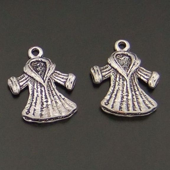 SALE 6 Coat Antique Silver Tone Charms 2 Sided - SC1130