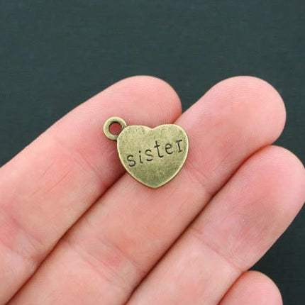 6 Sister Antique Bronze Tone Charms 2 Sided - BC1347