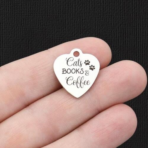 Cats, Books & Coffee Stainless Steel Charms - BFS011-5788