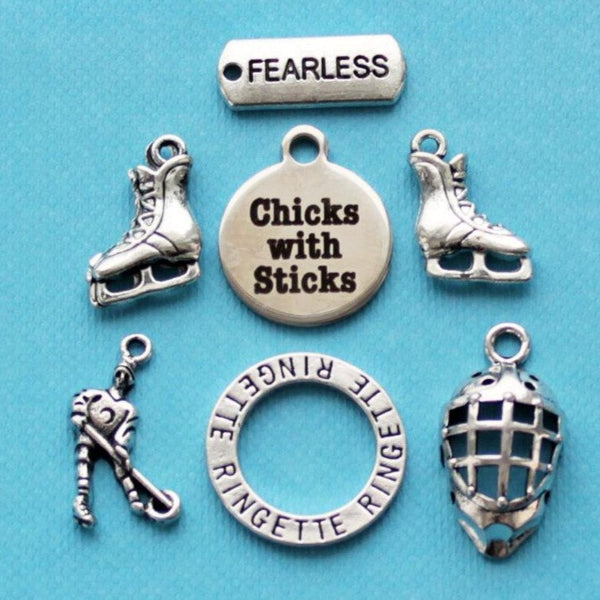 Ringette Charm Collection Antique Silver Tone 7 Different Charms - COL342
