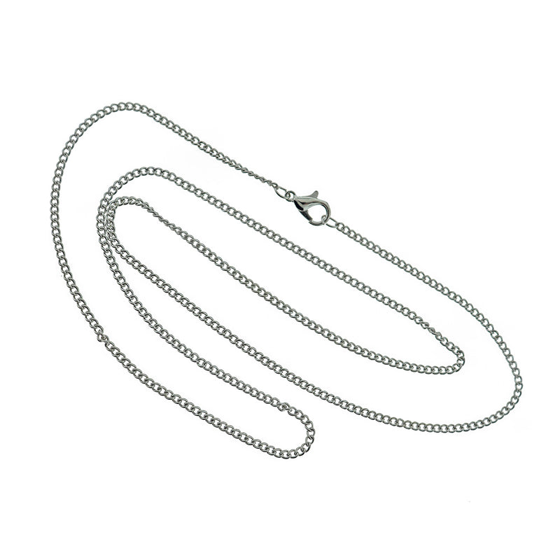 Silver Tone Curb Chain Necklace 24.5"- 1.5mm - 10 Necklaces - N613