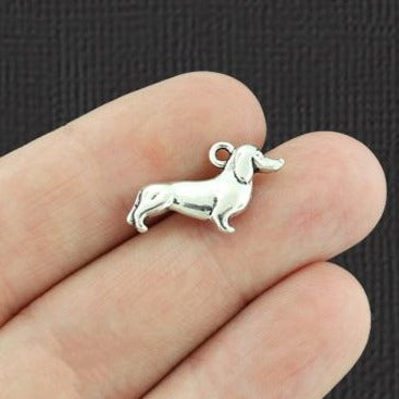 10 Dachshund Antique Silver Tone Charms 2 Sided - SC4249