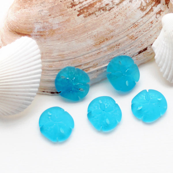 2 Turquoise Sand Dollar Cultured Sea Glass Charms - U116