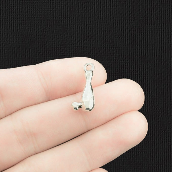 10 Bowling Antique Silver Tone Charms 2 Sided - SC054