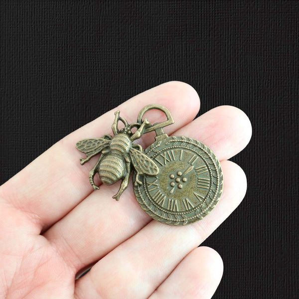 2 Bee and Watch Face Antique Bronze Charms - BC260
