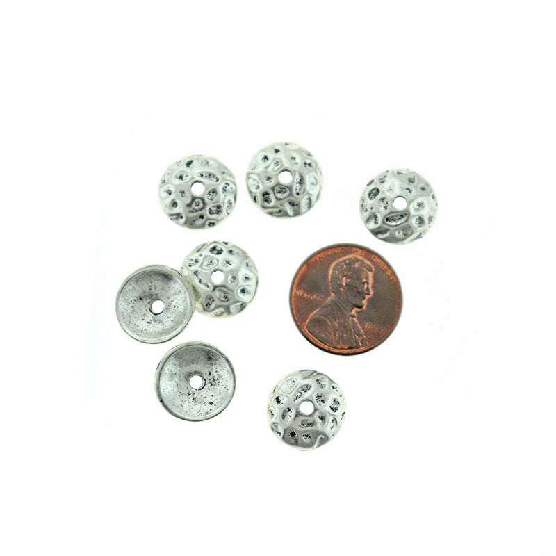 Antique Silver Tone Bead Caps - 13mm x 13mm - 10 Pieces - FD854