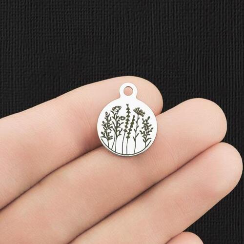 Flower Stainless Steel Small Round Charms - BFS002-5809