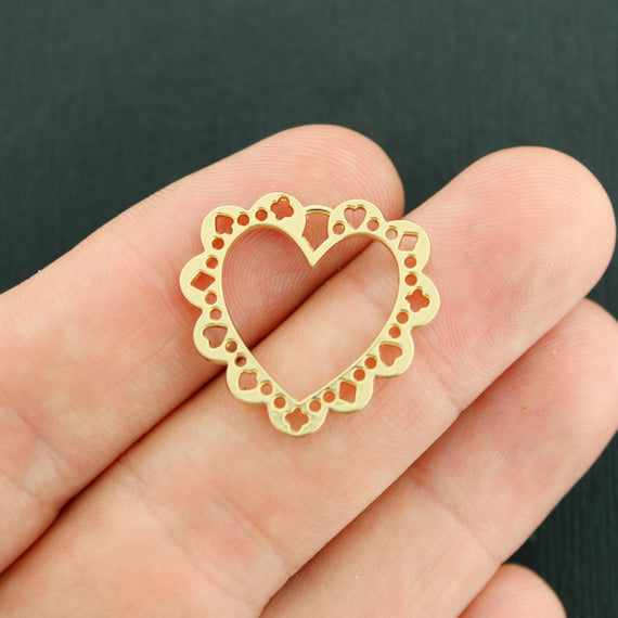 4 Heart Gold Tone Charms 2 Sided - GC1332