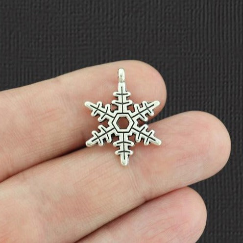 10 Snowflake Antique Silver Tone Charms - SC487