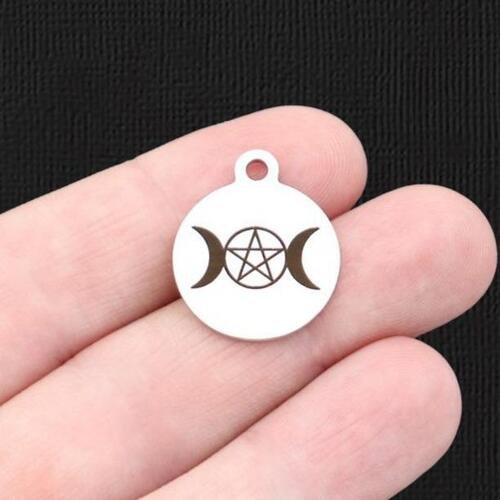 Crescent Moon Pentagram Stainless Steel Charms - BFS001-5840